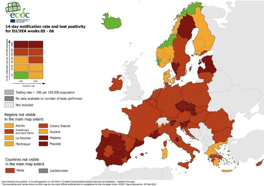 Στον «κόκκινο» χάρτη του κορονοϊού περισσότερες περιοχές της Ελλάδας